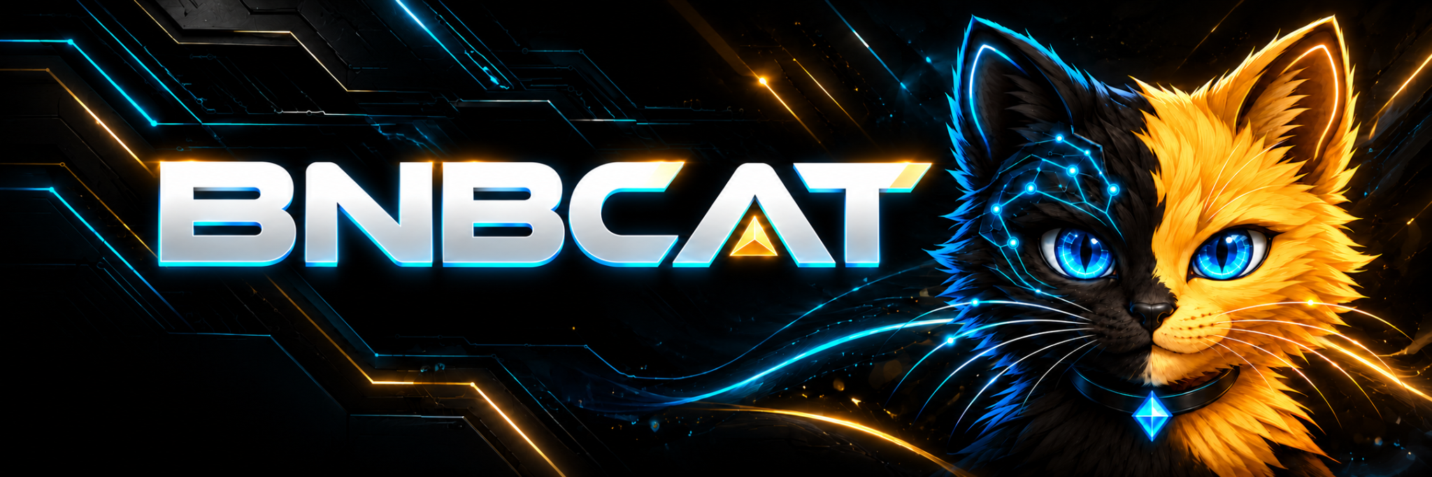 BNBCAT 黑金蓝瞳科技猫与蓝金电路品牌横幅